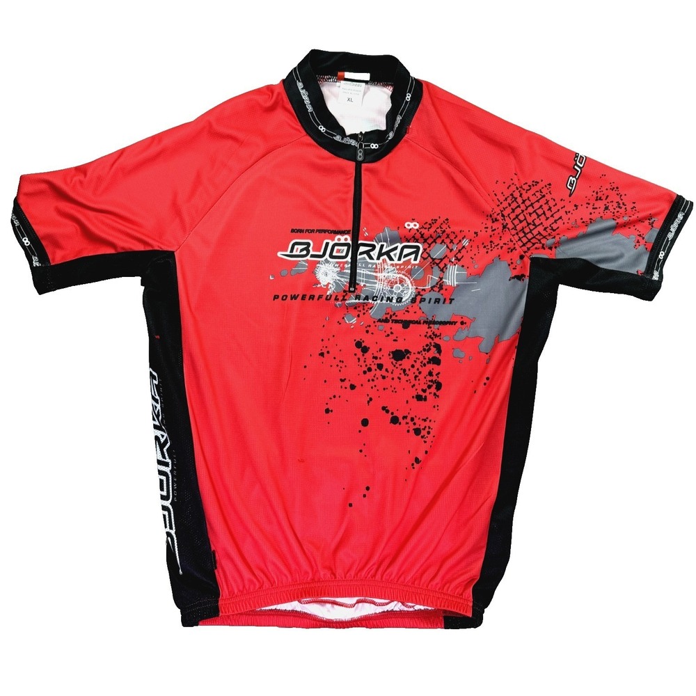 Bjorka Cycling Jersey Men XL Red Racing 1/4 Zip Graphic Short Sleeve Bike Top